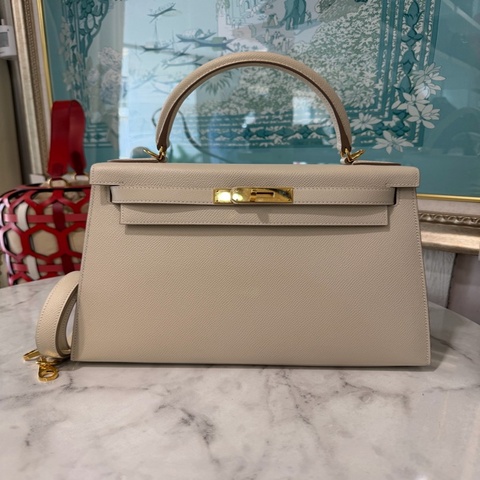 Hermes 10奶昔白Epsom皮Kelly II28外縫金釦手提肩背包H042319CC10