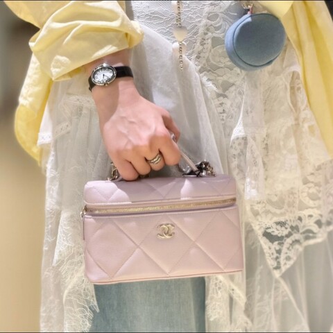 Chanel香奈兒 25K淡粉色荔枝皮大菱格紋LP盒子包鏈條包 98新✨️