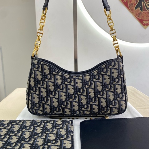 Dior迪奧Hobo Avenue三合一腋下包 金扣 藍色老花刺繡 尺寸21*13*5