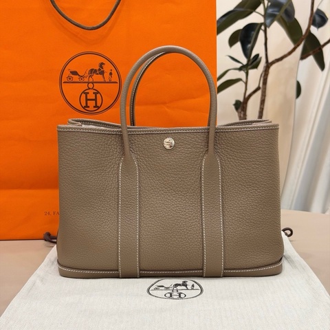 愛馬仕/Hermes  Garden party30花園30手提包 大象灰 銀扣