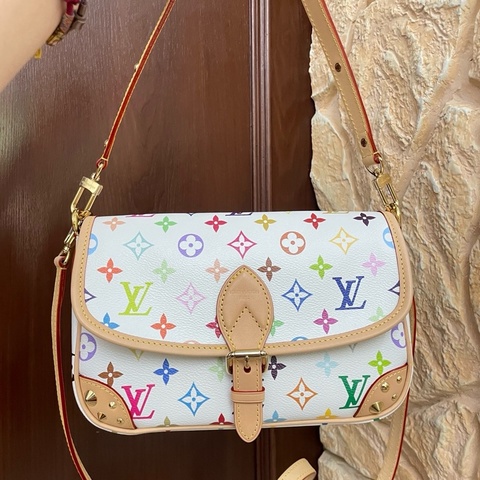 路易威登/Louis Vuitton Diane 村上隆白三彩法棍包單肩包斜挎包 芯片款