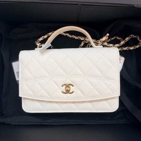 Chanel香奈兒 25C 菱格皮穿鏈 單肩包斜挎包手提包 白色