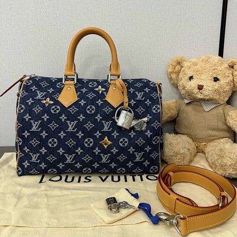 LV/路易威登 Speedy30 26年春夏新款牛仔花園系列小水壺 手提包斜挎包 藍色 芯片款