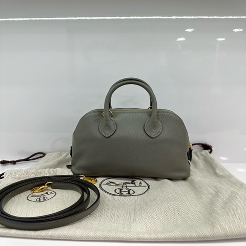 Hermes/愛馬仕 保齡球mini 積雨雲灰金扣 ever color皮 U刻
