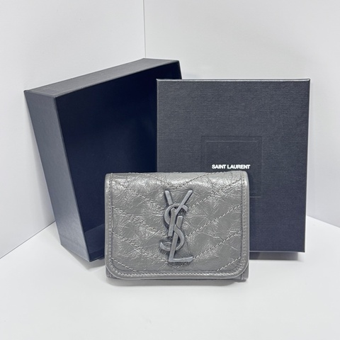 （極新/超級稀有！） YSL NIKI 油蠟牛皮 短夾