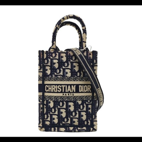 Dior 迪奧迷你豎版Book Tote托特包藏藍色Oblique老花