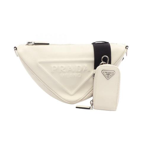 PRADA 白色皮革三角單肩包（二手女款）