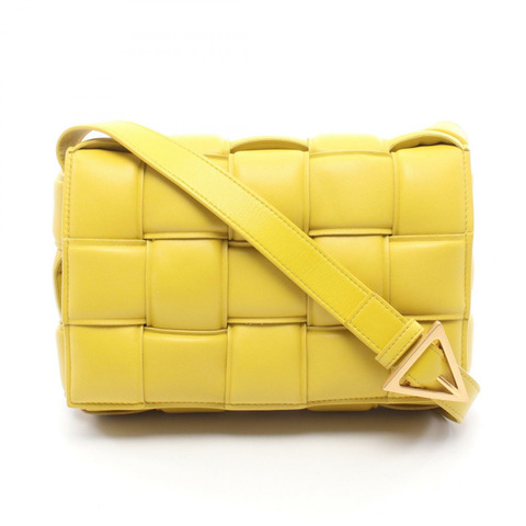 BOTTEGA VENETA 黃色皮革女士小號單肩軟墊卡帶包