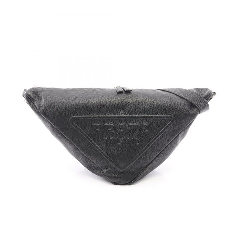 PRADA VIT DAINO Logo 三角形單肩包，黑色真皮，男士二手。