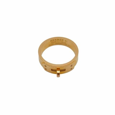 HERMES 18K玫瑰金鑽石KELLY四鑽戒指