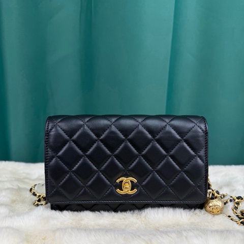 芯片款 香奈兒CHANEL 24k黑金 金球小羊皮 woc鏈條包