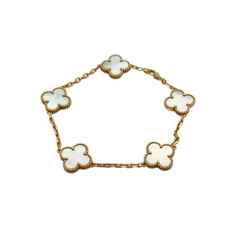 VAN CLEEF&ARPELS VintageAlhambra中號五花手鏈新扣18K黃金/白貝母S-M碼