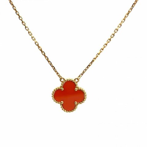 VAN CLEEF&ARPELS VintageAlhambra中號單花項鏈新扣18K黃金/紅玉髓