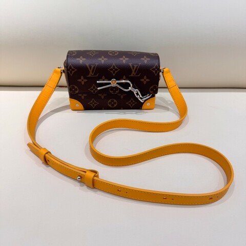 LV 路易威登棕色拼黃色 老花Steamer盒子包斜挎包 晶片