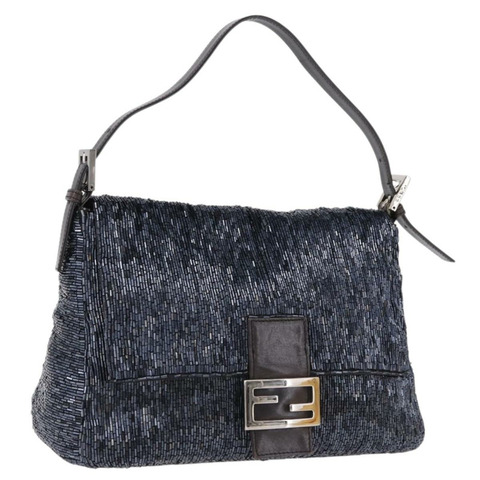FENDI Mamma Baguette 單肩包 串珠 海軍藍 銀色 正品 yk20696SAM