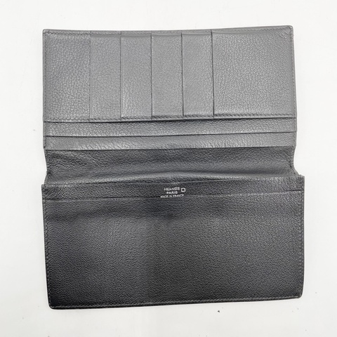 Hermès 愛馬仕 黑色山羊皮長款對折錢包