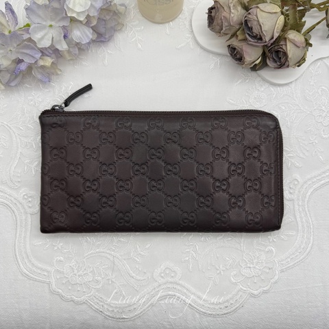 GUCCI 古馳 Guccissima 壓紋牛皮咖啡色收納文件袋｜手拿包