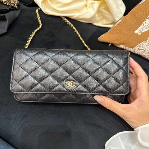 香奈兒Chanel 黑金髮財woc 荔枝牛皮 99新