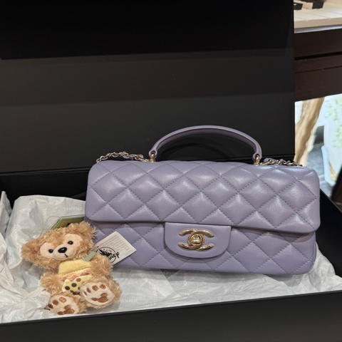 香奈兒Chanel 24P 手柄CF大mini 煙薰紫 99新