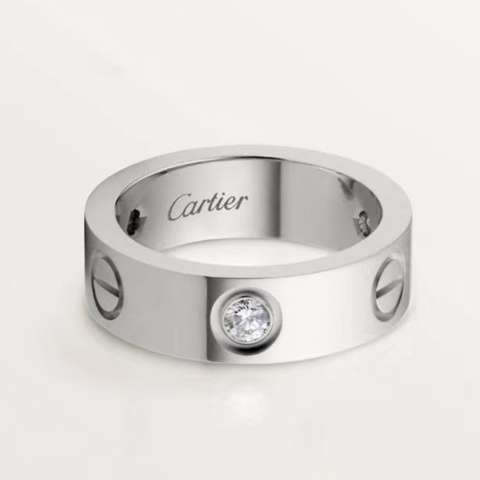 Cartier卡地亞 Love系列 經典款 18k白金 寬版三鑽戒指  49號