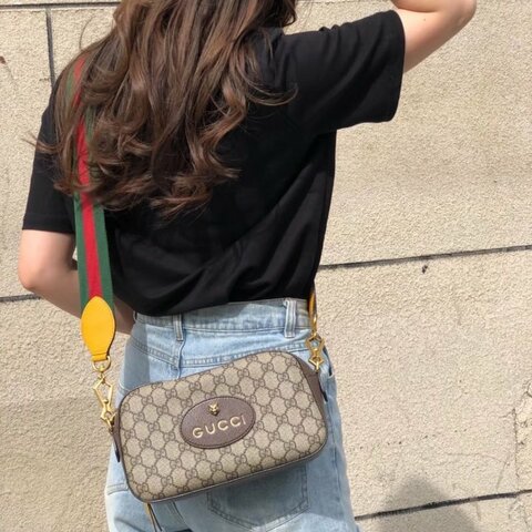 ✿ GUCCI雙G logo拼咖色虎頭相機包