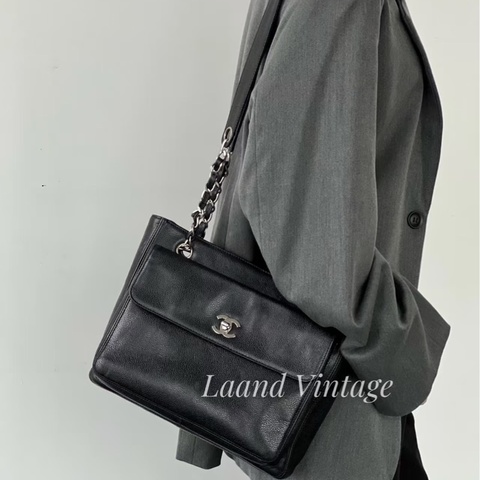 Chanel • 經典黑銀荔枝牛皮雙面托特包 🈶保卡