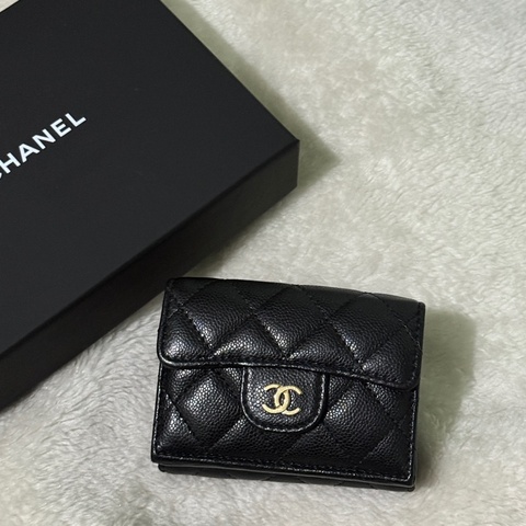 🔥CHANEL mini荔枝皮黑金三折短夾 晶片款
