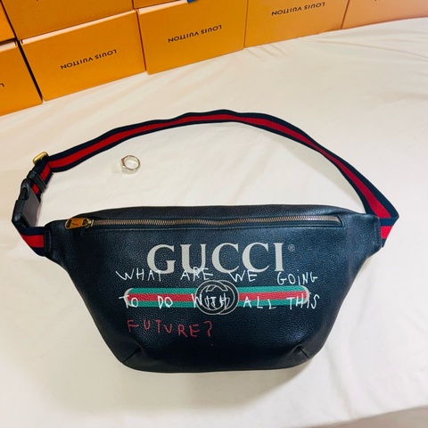 🔥 驚喜入手 限量聯名 Gucci 古馳 黑print 藝術家合作塗鴉款 大腰包/胸包