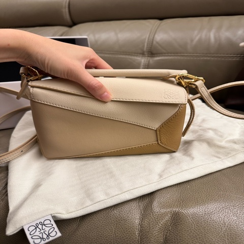 Loewe 羅意威 puzzle mini bag 奶茶色 沙色拼接包