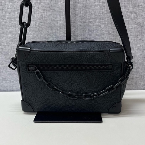 Louis Vuitton 路易威登 soft trunk mini黑色老花壓紋 方盒子包斜挎單肩包 尺寸：19*12*8cm