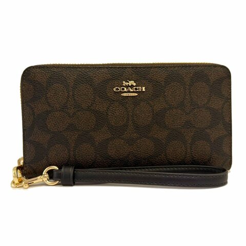 COACH 新款C LOGO手掛式零錢袋長夾(深咖)