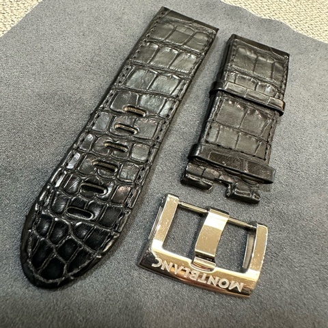真品 Montblanc萬寶龍原廠真鱷魚皮厚實錶帶+原廠不鏽鋼扁針釦