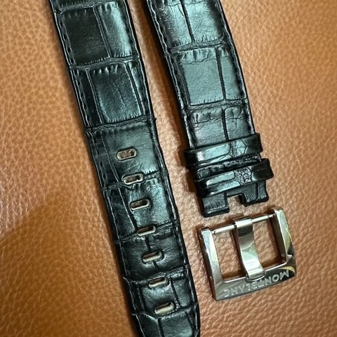 真品 Montblanc萬寶龍原廠真鱷魚皮厚實錶帶+原廠不鏽鋼扁針釦