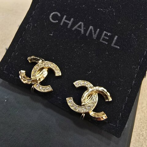 CHANEL 香奈兒 立體雙CC水鑽耳環 金色 經典Logo耳環 1.5cm