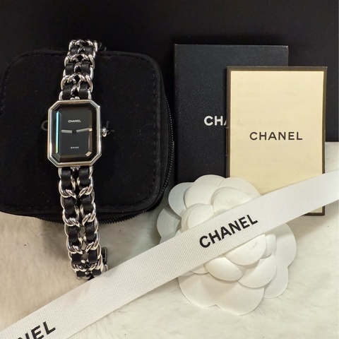 CHANEL 香奈兒 皮穿繩黑金 方糖 首映錶M號