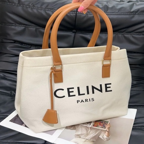 Celine cabas 牛皮拼帆布 大號 托特包