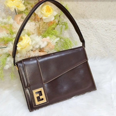 fendi 芬迪中古 棕色 牛皮 信封包
