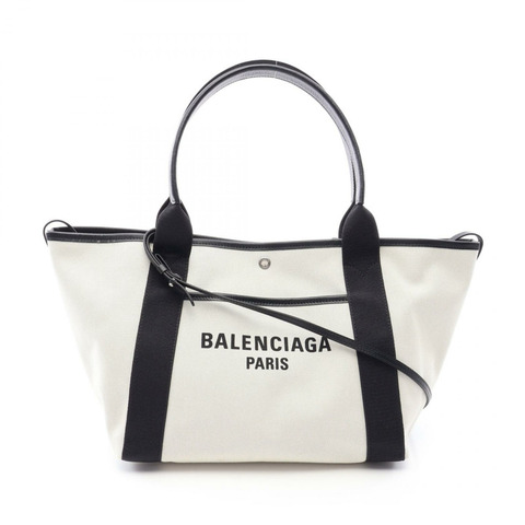 BALENCIAGA BIARRITZ 中型 2WAY 手提包 8051092ABBN9260 帆布皮革 米色 黑色 二手 女款
