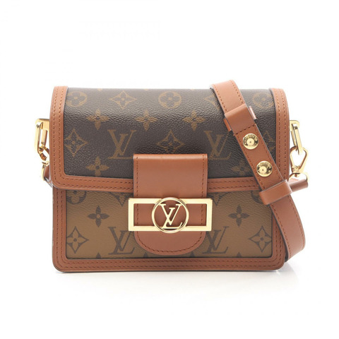 路易威登 Dauphine MINI Monogram 反向肩背包 M44580 PVC塗層帆布皮革 棕色 米色 米色 二手