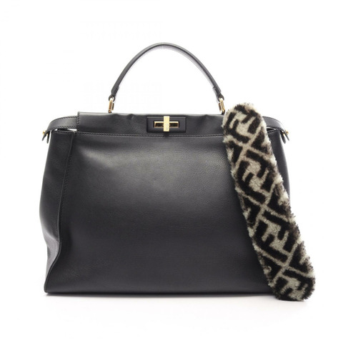 FENDI Peekaboo 大號兩用手提包 8BN210 黑色皮革二手女款