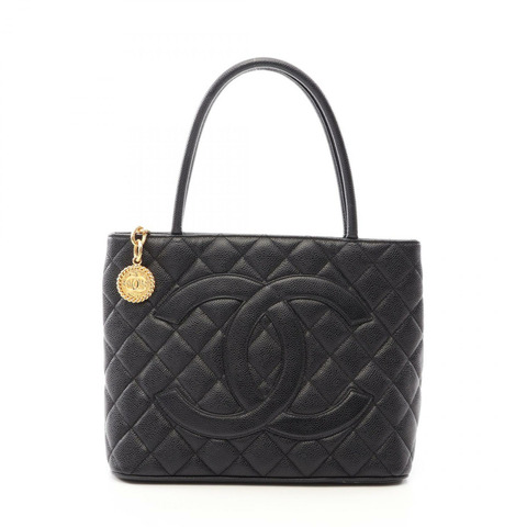 香奈兒 (CHANEL) Medallion 手提包 A01804 小牛皮 黑色 二手 女士 金色五金