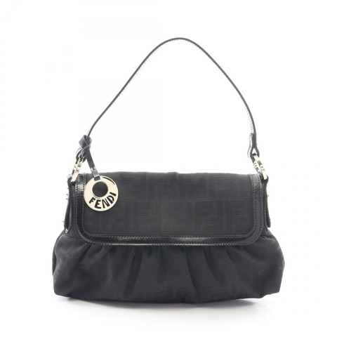 FENDI Zucca 單肩手提包 8BR445 帆布皮革 黑色 SHW 二手 女士