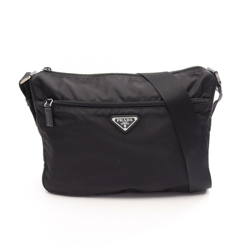 PRADA 女士單肩包 1BC241 尼龍 Saffiano 皮革 黑色 二手