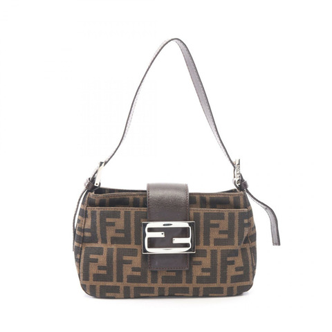 FENDI Zucca 手提包，棕色帆布皮革，二手女款