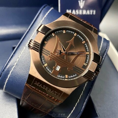 MASERATI瑪莎拉蒂男女通用錶,編號R8851108011,42mm古銅色錶殼,咖啡色錶帶款
