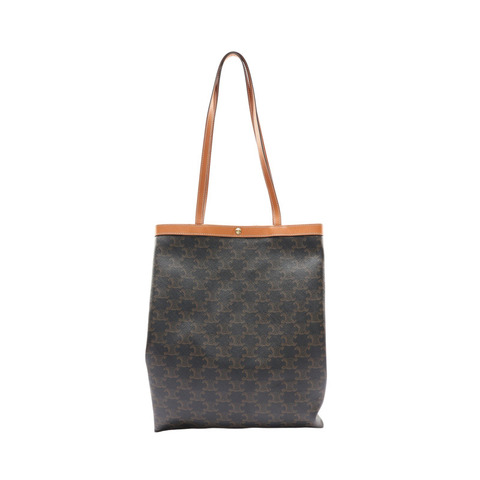 CELINE 賽琳 Flat Shopper 肩背包 棕色 Triomphe 帆布 牛皮 123832O90