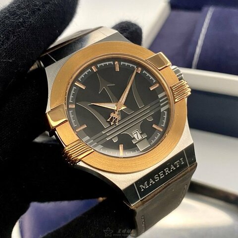 MASERATI手錶,編號R8851108014,42mm金銀錶殼,咖啡色錶帶款