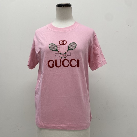 GUCCI 網球刺繡粉色短袖T恤