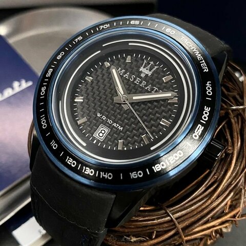 MASERATI手錶,編號R8851110003,46mm黑錶殼,深黑色錶帶款