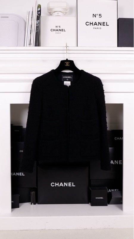Chanel 09年黑色 so black羊毛四口袋圆领外套
